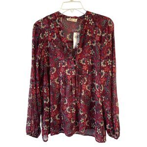 HOLLISTER Burgundy Floral Lace-Up Neckline Unlined Peasant Style Blouse NWT M